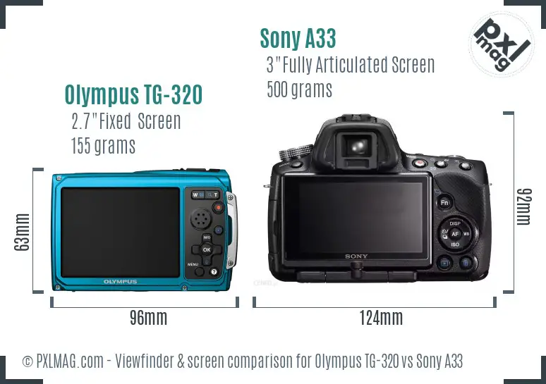 Olympus TG-320 vs Sony A33 Screen and Viewfinder comparison