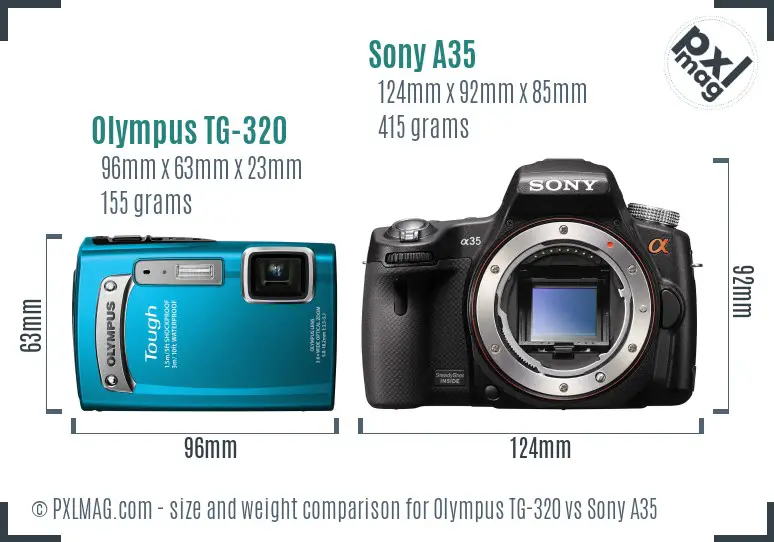 Olympus TG-320 vs Sony A35 size comparison