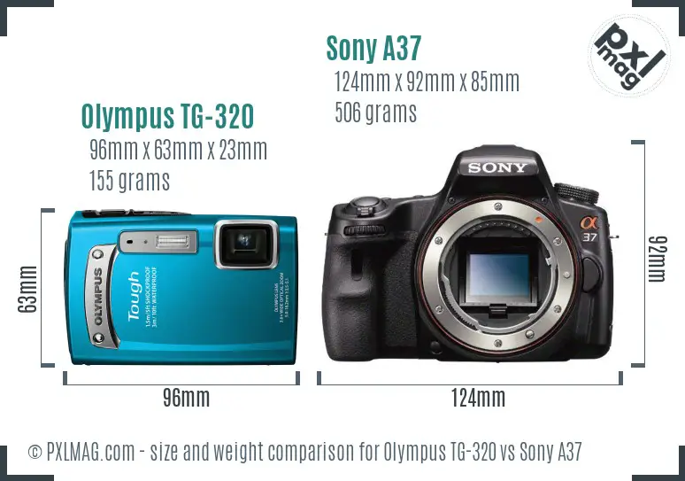 Olympus TG-320 vs Sony A37 size comparison