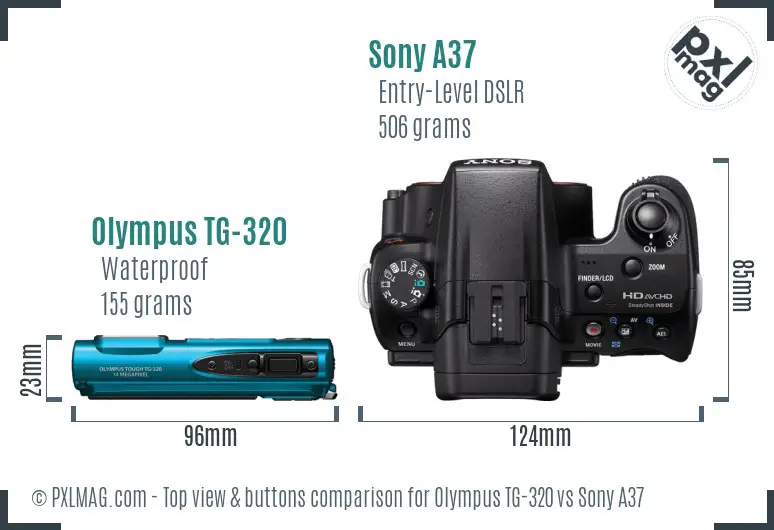 Olympus TG-320 vs Sony A37 top view buttons comparison