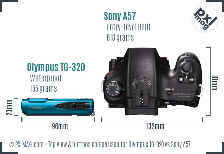 Olympus TG-320 vs Sony A57 top view buttons comparison