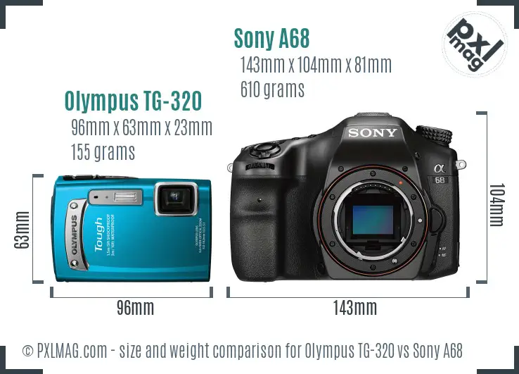 Olympus TG-320 vs Sony A68 size comparison