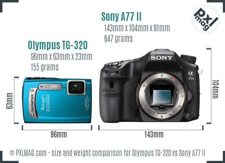 Olympus TG-320 vs Sony A77 II size comparison