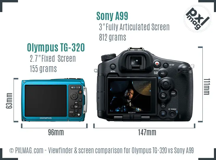 Olympus TG-320 vs Sony A99 Screen and Viewfinder comparison