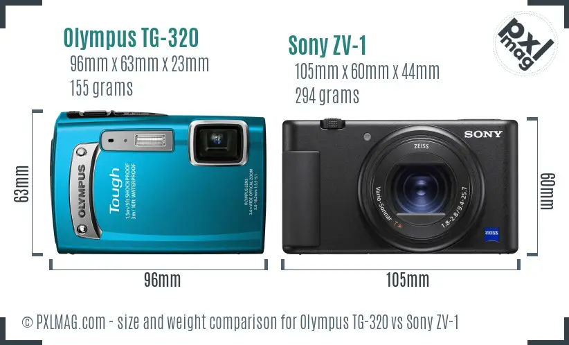 Olympus TG-320 vs Sony ZV-1 size comparison