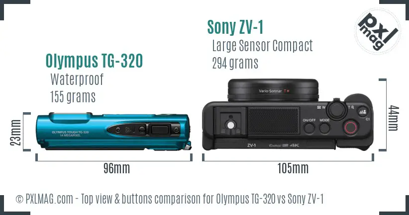 Olympus TG-320 vs Sony ZV-1 top view buttons comparison