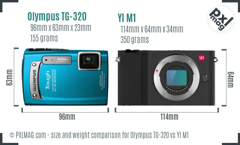 Olympus TG-320 vs YI M1 size comparison