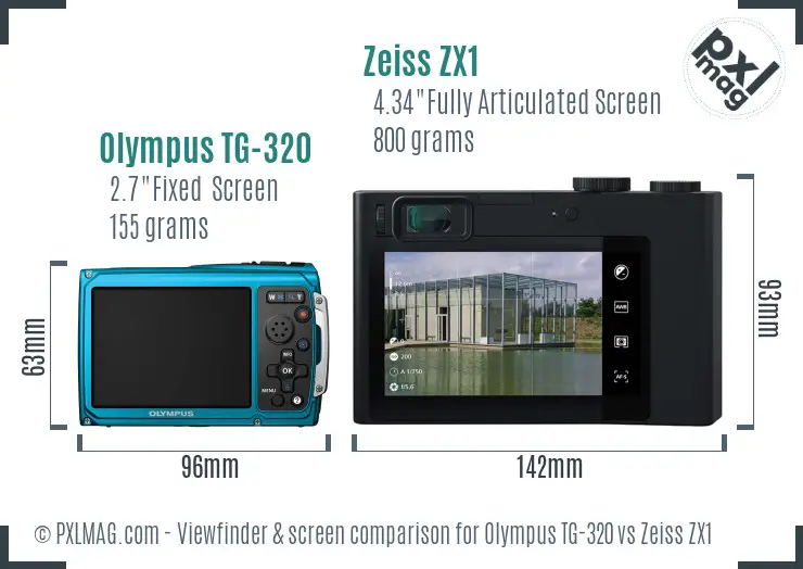 Olympus TG-320 vs Zeiss ZX1 Screen and Viewfinder comparison