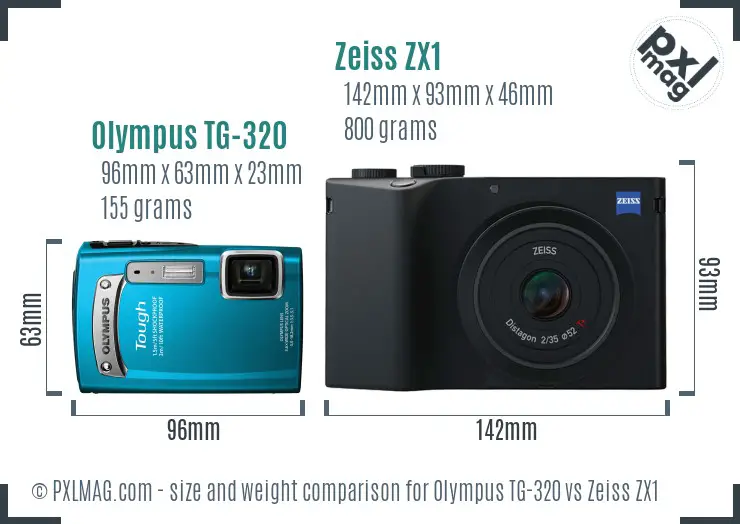 Olympus TG-320 vs Zeiss ZX1 size comparison