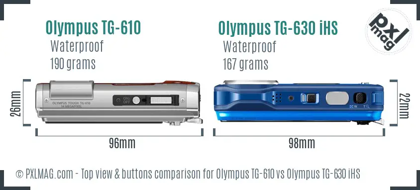 Olympus TG-610 vs Olympus TG-630 iHS top view buttons comparison