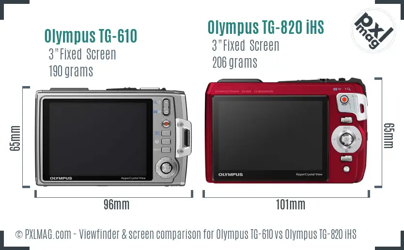 Olympus TG-610 vs Olympus TG-820 iHS Screen and Viewfinder comparison