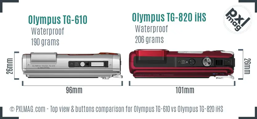 Olympus TG-610 vs Olympus TG-820 iHS top view buttons comparison