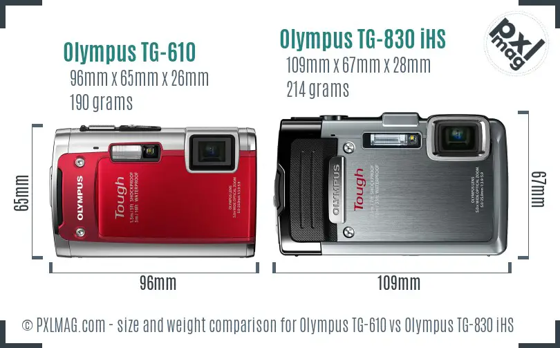 Olympus TG-610 vs Olympus TG-830 iHS size comparison