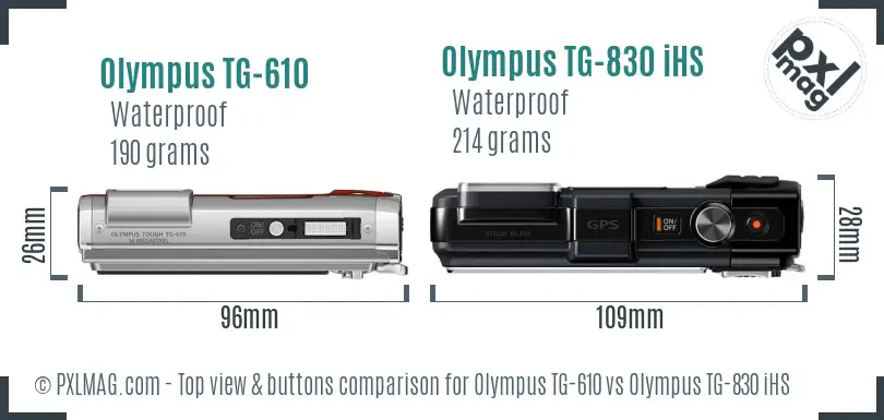 Olympus TG-610 vs Olympus TG-830 iHS top view buttons comparison