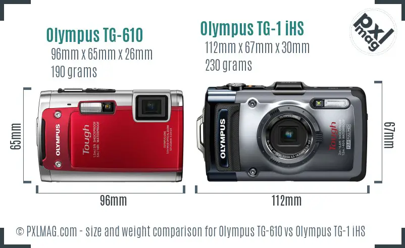 Olympus TG-610 vs Olympus TG-1 iHS size comparison