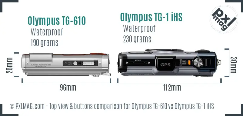 Olympus TG-610 vs Olympus TG-1 iHS top view buttons comparison