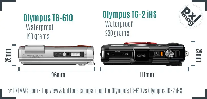 Olympus TG-610 vs Olympus TG-2 iHS top view buttons comparison