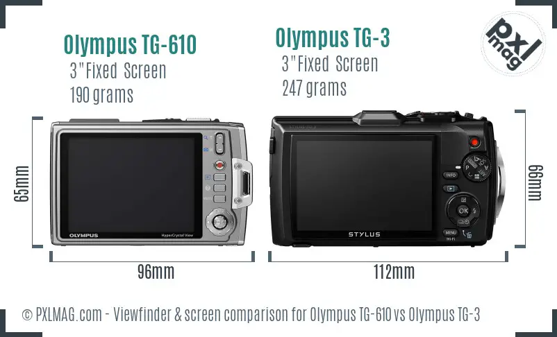 Olympus TG-610 vs Olympus TG-3 Screen and Viewfinder comparison