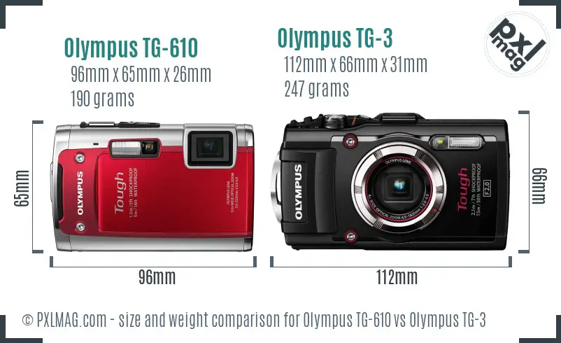 Olympus TG-610 vs Olympus TG-3 size comparison