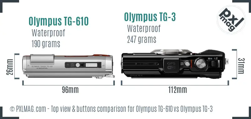 Olympus TG-610 vs Olympus TG-3 top view buttons comparison