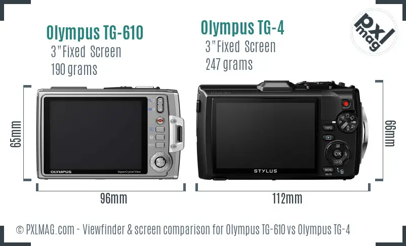 Olympus TG-610 vs Olympus TG-4 Screen and Viewfinder comparison