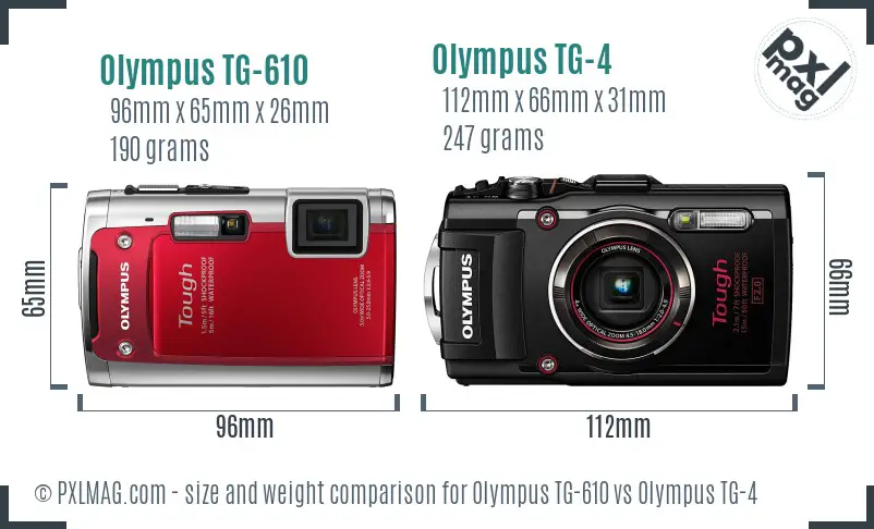 Olympus TG-610 vs Olympus TG-4 size comparison