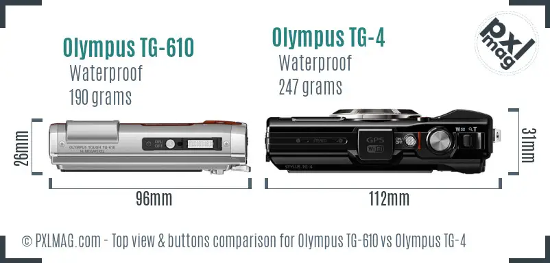 Olympus TG-610 vs Olympus TG-4 top view buttons comparison