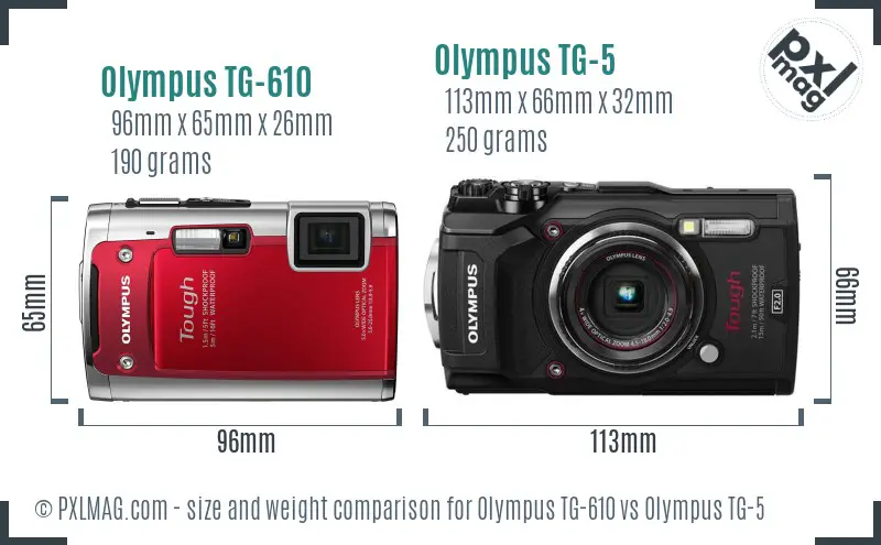Olympus TG-610 vs Olympus TG-5 size comparison