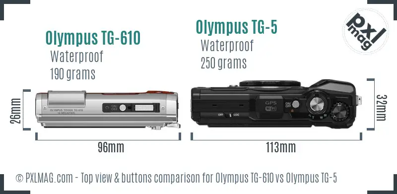 Olympus TG-610 vs Olympus TG-5 top view buttons comparison