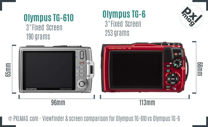 Olympus TG-610 vs Olympus TG-6 Screen and Viewfinder comparison