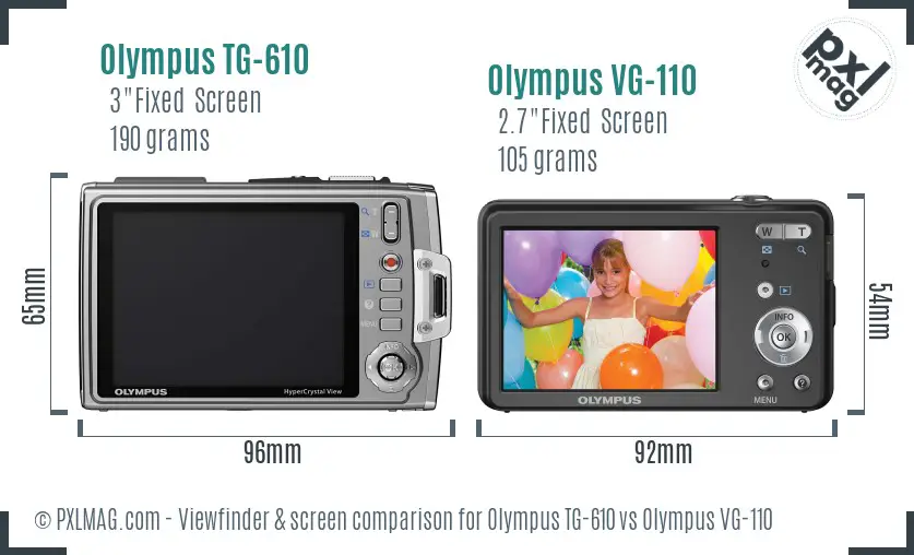 Olympus TG-610 vs Olympus VG-110 Screen and Viewfinder comparison