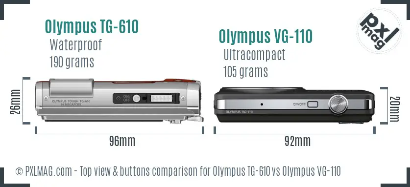 Olympus TG-610 vs Olympus VG-110 top view buttons comparison
