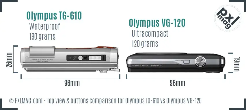 Olympus TG-610 vs Olympus VG-120 top view buttons comparison