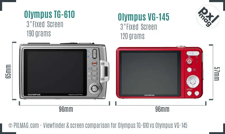 Olympus TG-610 vs Olympus VG-145 Screen and Viewfinder comparison