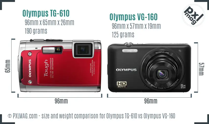 Olympus TG-610 vs Olympus VG-160 size comparison