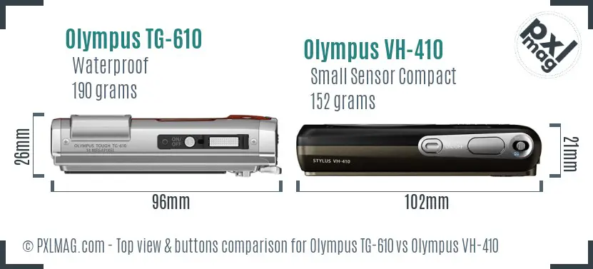 Olympus TG-610 vs Olympus VH-410 top view buttons comparison