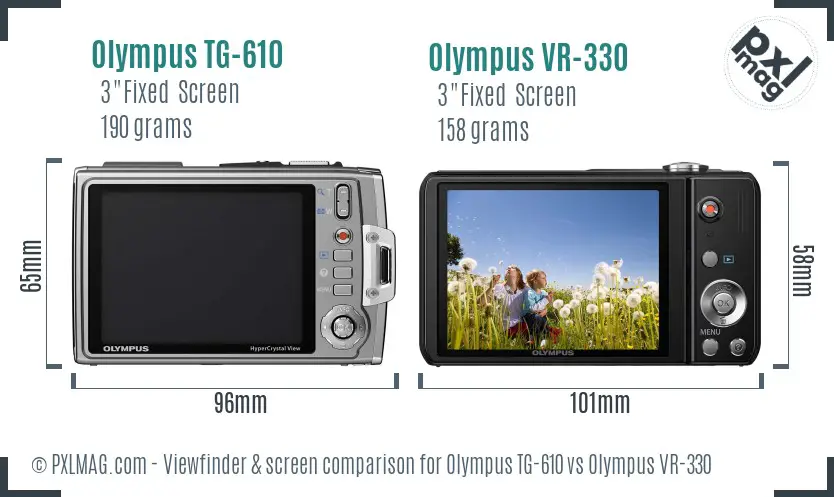 Olympus TG-610 vs Olympus VR-330 Screen and Viewfinder comparison