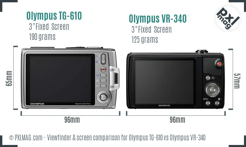 Olympus TG-610 vs Olympus VR-340 Screen and Viewfinder comparison