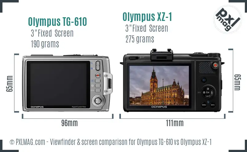 Olympus TG-610 vs Olympus XZ-1 Screen and Viewfinder comparison