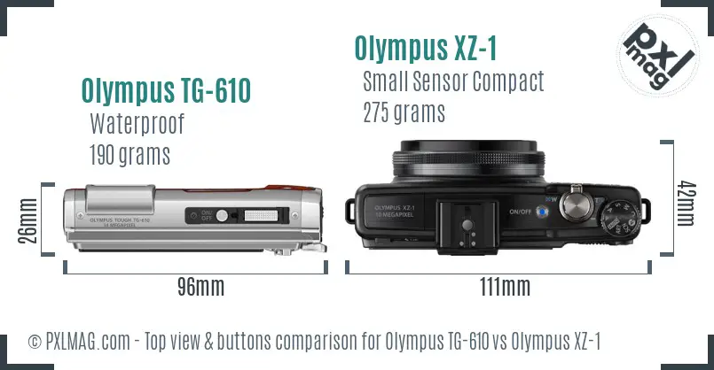 Olympus TG-610 vs Olympus XZ-1 top view buttons comparison