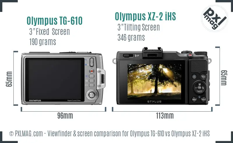 Olympus TG-610 vs Olympus XZ-2 iHS Screen and Viewfinder comparison
