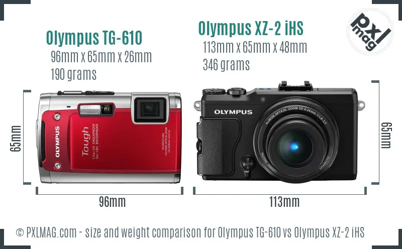 Olympus TG-610 vs Olympus XZ-2 iHS size comparison