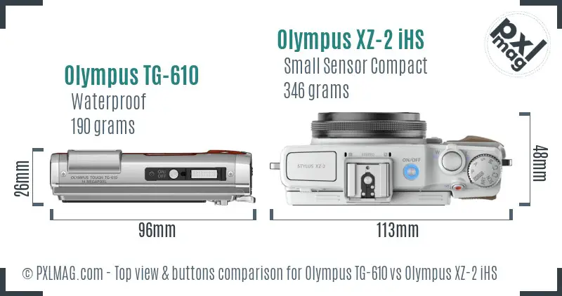 Olympus TG-610 vs Olympus XZ-2 iHS top view buttons comparison