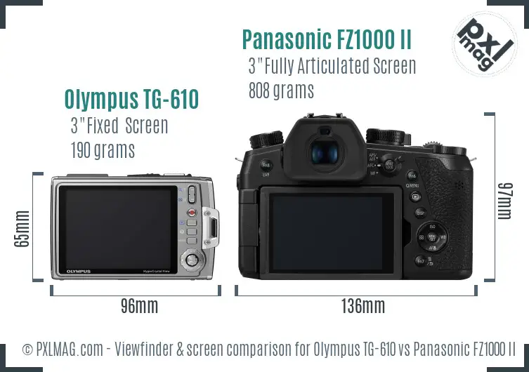 Olympus TG-610 vs Panasonic FZ1000 II Screen and Viewfinder comparison