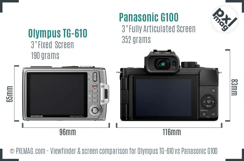 Olympus TG-610 vs Panasonic G100 Screen and Viewfinder comparison