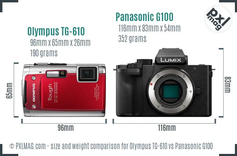 Olympus TG-610 vs Panasonic G100 size comparison