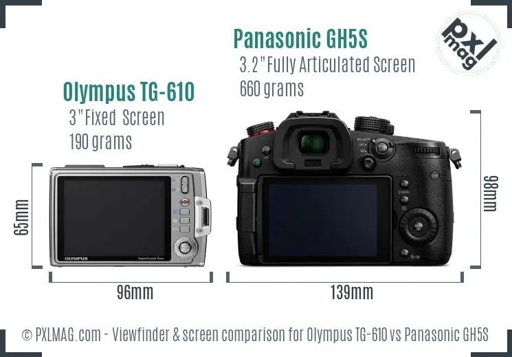 Olympus TG-610 vs Panasonic GH5S Screen and Viewfinder comparison