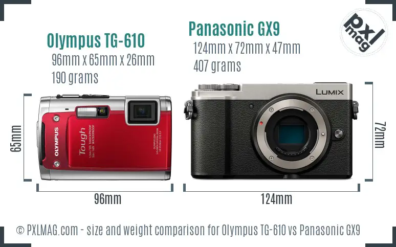 Olympus TG-610 vs Panasonic GX9 size comparison