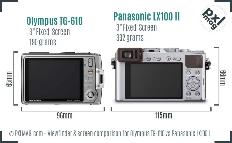 Olympus TG-610 vs Panasonic LX100 II Screen and Viewfinder comparison