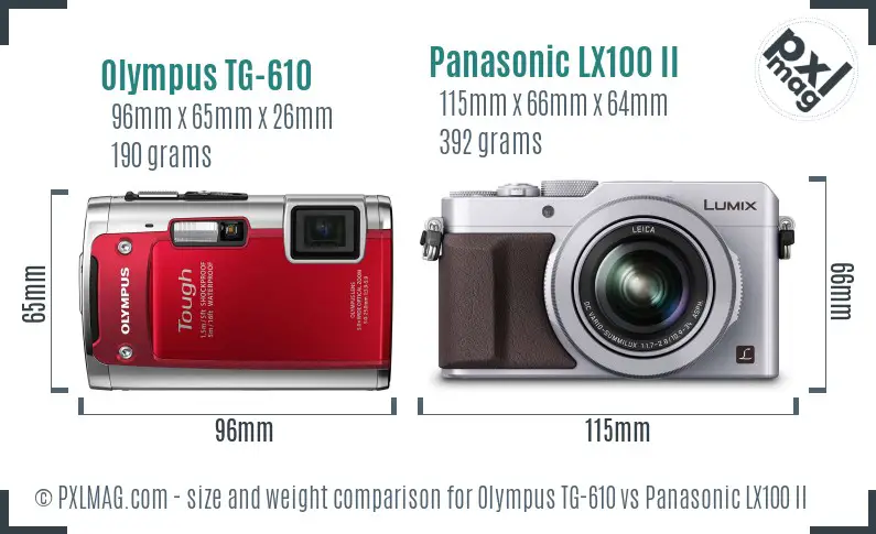 Olympus TG-610 vs Panasonic LX100 II size comparison